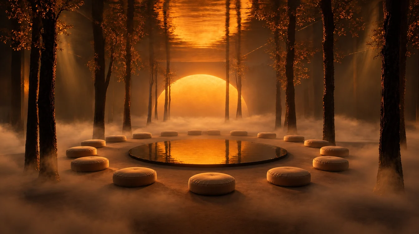 Espacio de meditación vacío junto al agua